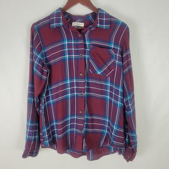 Magellan Shirt Womens Medium Maroon Top Classic Fit Long Sleeve Pocket Button Up - Picture 1 of 12